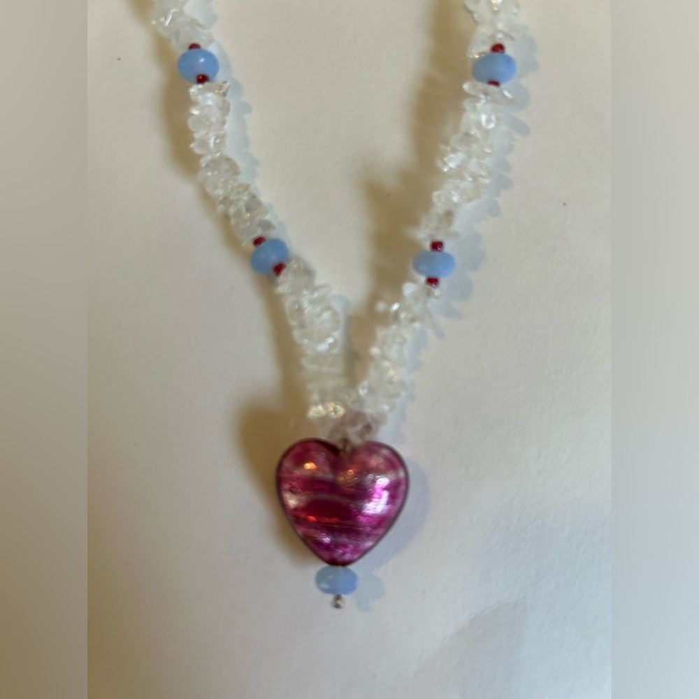 Pink heart glass necklace